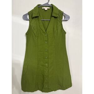 Monteau Los Angeles Olive Green Button Front Mini Dress | Sleeveless Size Small